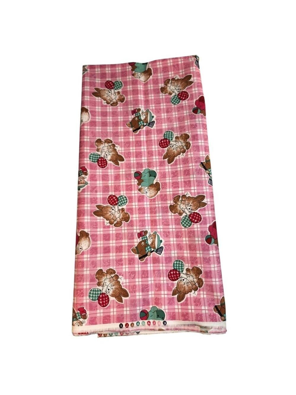 Vintage Pink Bunny Fabric Plaid Cotton Poly Children Novelty Fabric 1.75 Yards S